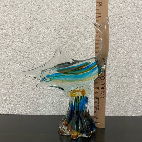 Murano Style Art Glass Blue Marlin Fish 11” Fish Sculpture Figurine - Picture 7 of 14